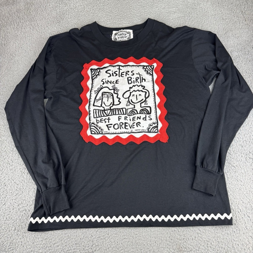 Vintage Nancy Drew Shirt‎ Long Sleeve Black Adult Size Large Sisters 90s